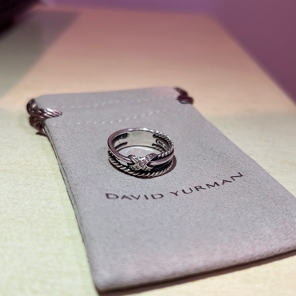 David Yurman X Crossover Band Ring in Sterling Silver with Pavé Diamonds - Picture 2 of 9